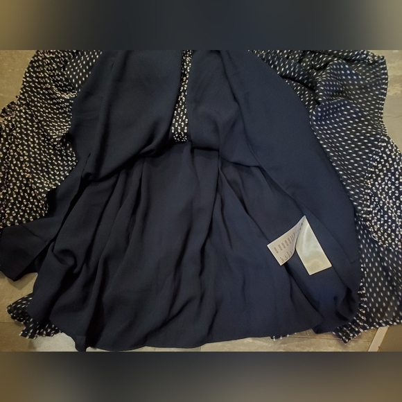Claudie Pierlot Paris "Ruffled Shirt Dress". Textured. Navy Blue & White. 4 US. - Picture 7 of 15
